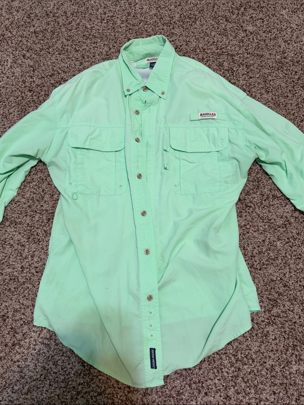 Magellan Outdoors Men’s Mint Green Casual Button-Down Shirt